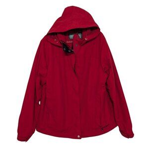 LL Bean Windbreaker Hooded Jacket Womens Size Medium Red Nylon Full Zip Outdoor